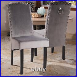 2/4X Grey Plush Velvet Dining Chairs Studded Knocker Back Upholstered Seats Home