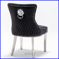 2 x NICOLE in Plush Black Velvet Upholstered with Lion Door Knocker back Chair