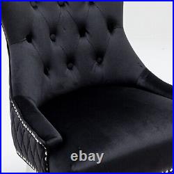 2 x NICOLE in Plush Black Velvet Upholstered with Lion Door Knocker back Chair