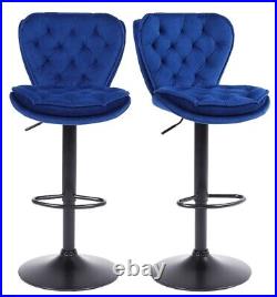 2 x Plush Velvet Bar Stools Breakfast Kitchen Bar Blue Grey Black Cream CONTESSA