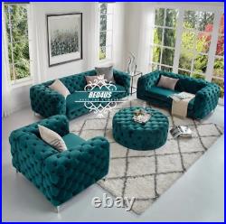 3 + 2 + 1 Seater Sofa Set Chesterfield Couch Upholstered Velvet Plush fabric