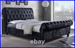 3Ft Sleigh chesterfield Upholstered Plush Velvet Bed Frame gas lift & storage