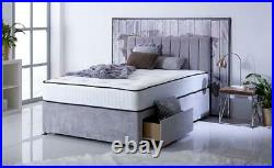 4ft6 Double-plush Velvet Divan Bed- Drawer Storage- Small Double King-headboard