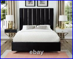 60 inch Tall Plush Velvet Enzo Design bed frame with Silver Strip