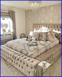 AMBASSADOR CHESTERFIELD PLATFORM BED Diamante Velvet Upholstered Fabric