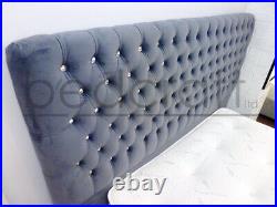 AMBASSADOR CHESTERFIELD PLUSH PLATFORM BED Diamante Velvet Upholstered Fabric