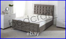 AZTEC PLUSH VELVET BED Cube Upholstered Buttoned Soft Fabric Bedframe