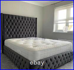 Alpha Luxury Wingback Bed Frame Bespoke Upholstered Plush Crushed Velvet