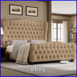 Alpine Wingback Bed With/Without Ottoman Gas Lift Storage in Plush Velvet