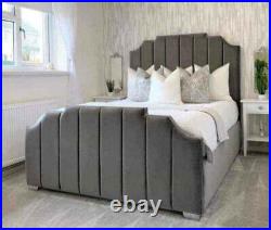 Amelia Panel Plush Velvet Upholstered Bed Frame Double & King Size NEW