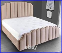 ArtDeco Designer Bed Frame Plush Velvet Upholstered Ottoman Storage Bed Mattress