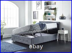 Aspire Beds Upholstered Side Opening Storage Ottoman Grey Linen Velvet Fabrics