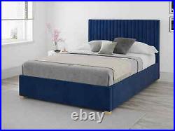 Aspire Grant Plush Velvet Navy Blue Upholstered Ottoman Bed
