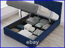 Aspire Grant Plush Velvet Navy Blue Upholstered Ottoman Bed
