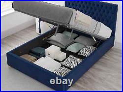 Aspire Monroe Plush Velvet Navy Upholstered Ottoman Bed