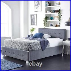 Aspire Upholstered Side Opening Ottoman Storage Bed in Grey Plush Velvet, King