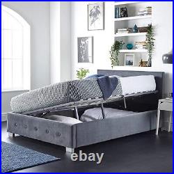 Aspire Upholstered withSide Opening Ottoman Storage Bed, Grey Plush Velvet, Double
