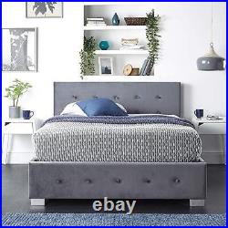 Aspire Upholstered withSide Opening Ottoman Storage Bed, Grey Plush Velvet, Double