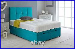 Bed Divan Ottoman Storage Plush Velvet + Deluxe Bed Head FOOTLIFT-GAS LIFT