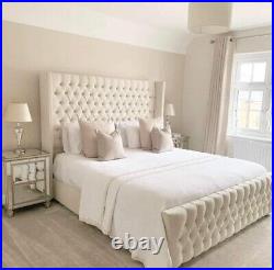 Bed Frame Anna Plush Velvet Cream Upholstered Frame Double & King New