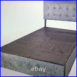 Bed Frame Plush Velvet Small Double Bed Upholstered Headboard Luxury Ottoman 4FT