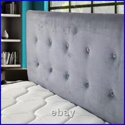 Bed Frame Plush Velvet Small Double Bed Upholstered Headboard Luxury Ottoman 4FT