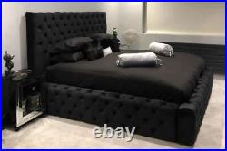 Bespoke Black Plush Velvet Upholstery Ambassador Bed Double King & Super King