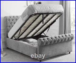 Bespoke Chesterfield Ottoman Gas Lift Storage Sleigh Bed Plush Velvet