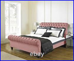 Bespoke Chesterfield Scroll Sleigh Bed Frame Single Double King Super King