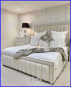 Bespoke Plush Velvet Fabric Upholstered Monaco Line Panel Bed Frame