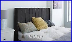 Black Plush Velvet Wingback Bed Frames Upholstered Sleigh Diamante Double 4ft6