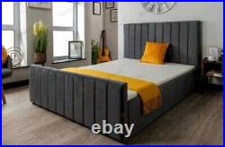 Black Wingback Lines Plush Velvet New Upholstered Bed Frame 3ft 4ft6 Double 5ft