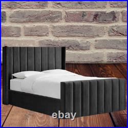 Black Wingback Lines Plush Velvet New Upholstered Bed Frame 3ft 4ft6 Double 5ft