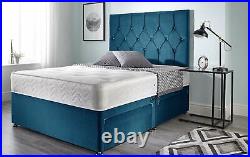 Brand New Open Blue Plush Velvet Memory Divan Bed 3ft 4ft 4ft 6 Double 5ft 6ft