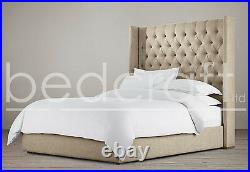 CHESTERFIELD PLUSH VELVET WINGBACK BED Diamante / Fabric Button
