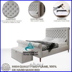 Chesterfield Sleigh Bed Frame Upholstered Plush Velvet Bed Frame