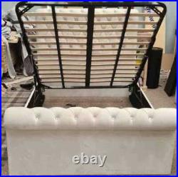 Chesterfield Sleigh Upholstered Crush Velvet Bed Frame With Storage Option NEW