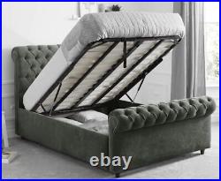 Chesterfield Sleigh Upholstered Plush Velvet Bed Frame With Ottoman Storage