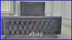 Chesterfield Upholstered 4ft6 Double Bed Frame in Plush Soft Velvet Grey