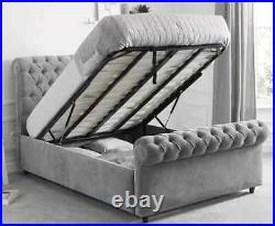 Chesterfield Upholstered Sleigh Plush Velvet Bed Frame Gas Lift Ottoma Storage