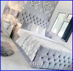 Chesterfield sleigh Plush Velvet Upholstered Bed Frame Double & King Size NEW