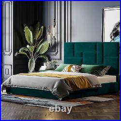 Cosmo design Green Upholstered Plush Velvet Bed Frame with storage option