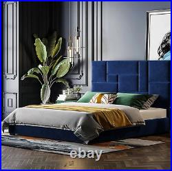 Cosmo design Royal Blue Upholstered Plush Velvet Bed Frame with storage option