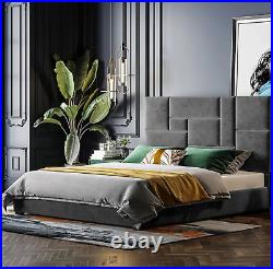 Cosmo design Royal Blue Upholstered Plush Velvet Bed Frame with storage option