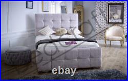 Cube Bed Frame Plush Velvet Upholstered Double king size-Gaslift storage option