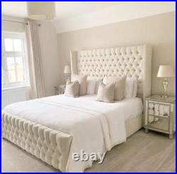 DOUBLE KINGSIZE Chesterfield upholstered Wing Bed Frame in grey Plush Velvet