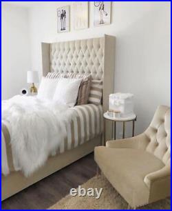 DOUBLE KINGSIZE Chesterfield upholstered Wing Bed Frame in grey Plush Velvet