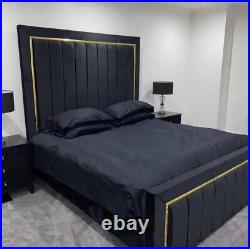 Designer Panel Bed Plush Velvet Upholstered Sleigh Bed Frame All Sizes & Colours