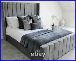 Designer Winged Wing Back Panel Plush Velvet / Naples Upholstered Bed Frame Uk