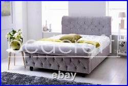 Diamond Sleigh Plush Fabric Upholstered Bed Frame 3ft, 4ft6, 5ft, 6ft All Sizes